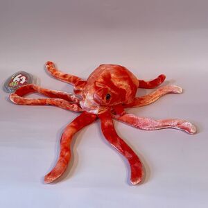 2000 Ty Original Beanie Baby Wiggly Red/Orange Squid New With Tag EUC 9” long